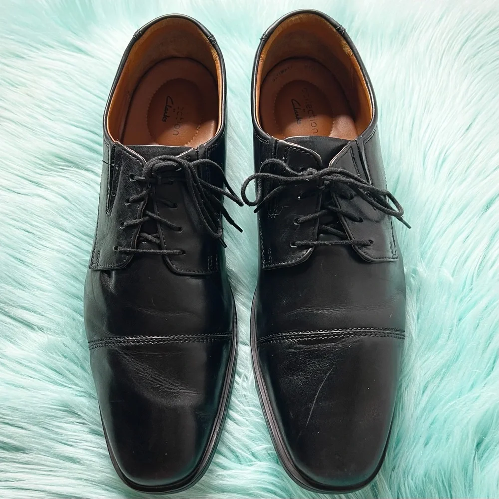Clarks Men’s Black LEATHER Derby Dress Shoes Size 13 Lace Up Comfort Cap Toe
